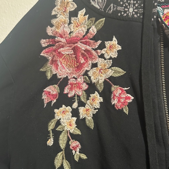 Johnny Was Black Floral & Bandana Patch Zip Hoodie - Picture 4 of 16